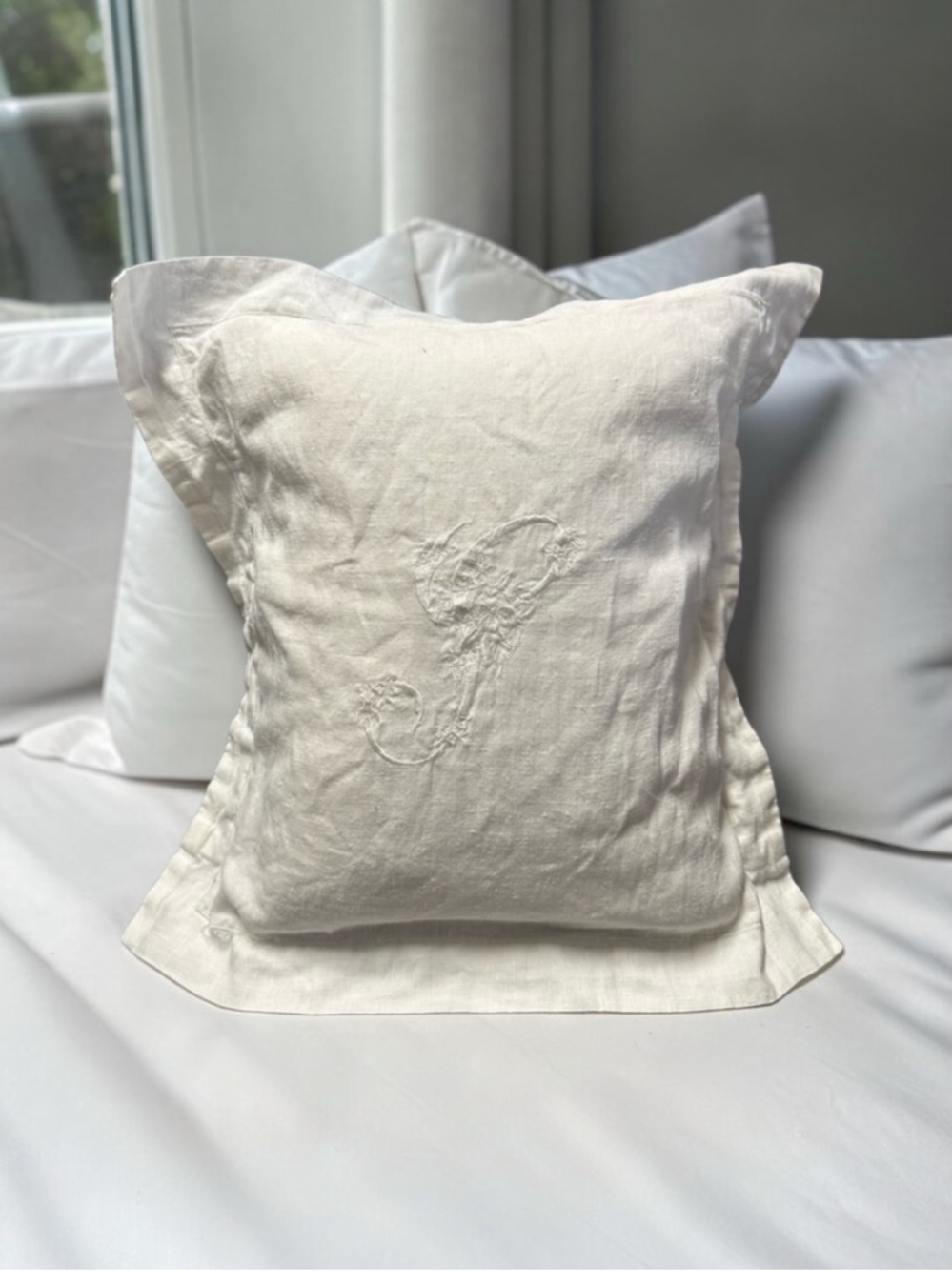 The Company Store White Embroidered Accent Pillow